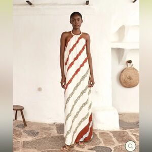 Chic Multicolor Ipanema Cotton Maxi Dress / Ivory Striped Helechos
